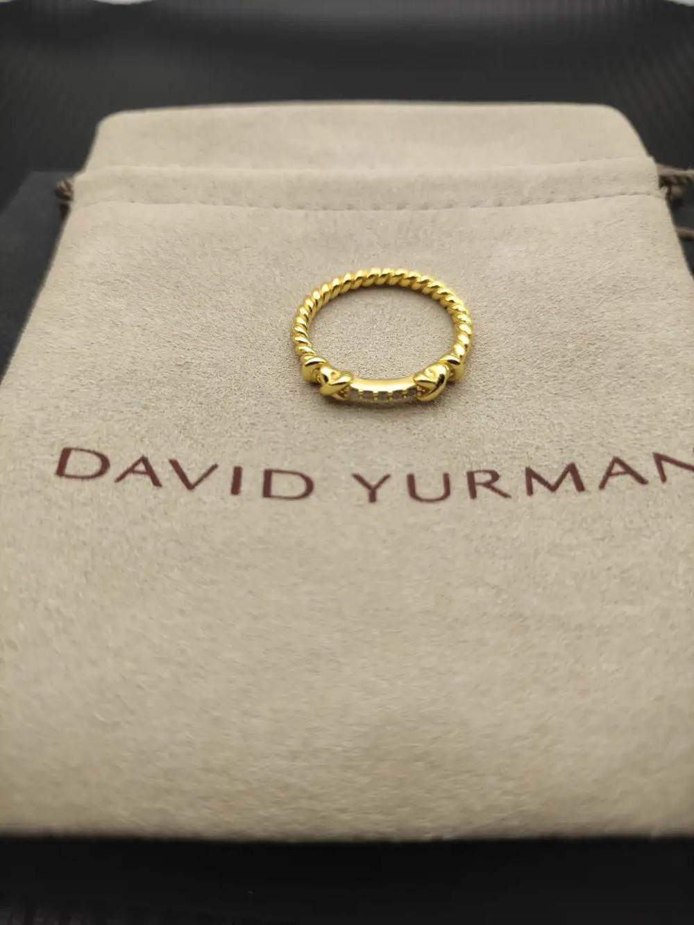 David Yurman Gold Twisted Cable Ring with Heart Motifs